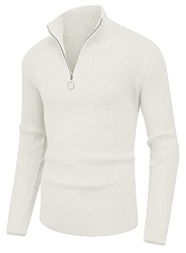 Sailwind Herren Pullover 1/4 Zip Polo Hals Pullover Für Männer Langarm Oberteile Gerippte Schildkröte Hals Viertel Zip Strickwaren Pullover (Weiß, 2XL) von Sailwind