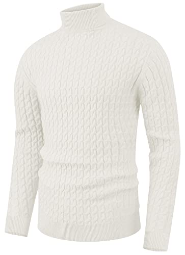 Sailwind Herren Pullover Rollkragen Pullover Twisted Knitted Tops Slim Fit Strickwaren Basic Einfarbig Pullover, Aa-weiß, Large von Sailwind