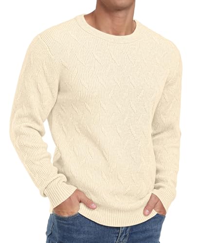 Sailwind Herren Pullover Rundhals Kragen Slim Fit Zopfmuster Pullover Sweater Leichter Freizeit Feinstrickpullover (Beige, M) von Sailwind