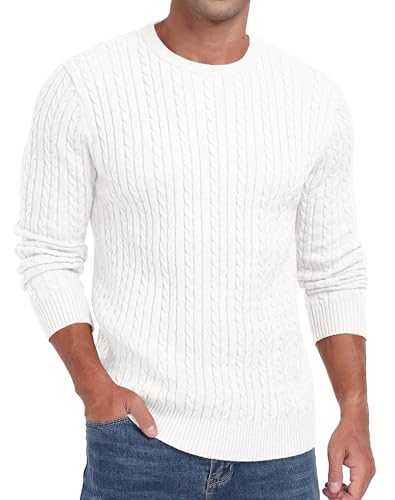 Sailwind Herren Pullover Rundhals Twist Strickpullover Causal Sweater Pullover Lange Ärmel Warme Strickwaren (Weiß, L), weiß, L von Sailwind