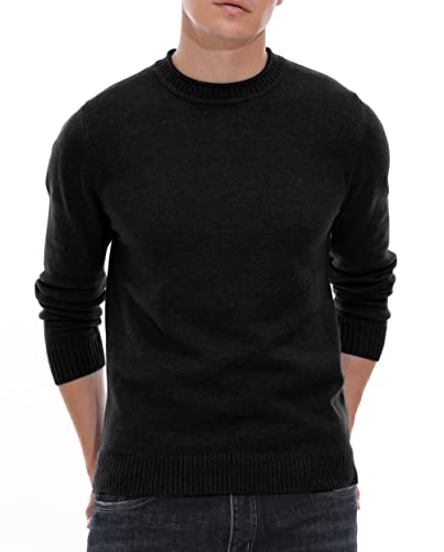 Sailwind Herren Pullover Schwarz Rundhalsausschnitt Vintage Wolle Strickpullover Herren Classic Warm Pullover (Schwarz, L) von Sailwind