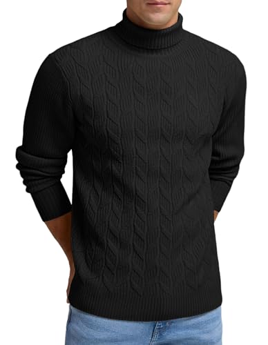 Sailwind Herren Pullover Strickpullover Rollkragenpullover Lässig Langarmshirt Außenbekleidung Pullover Zopfmuster Slim Fit Oberteile Winter Oberteile (Schwarz, L) von Sailwind
