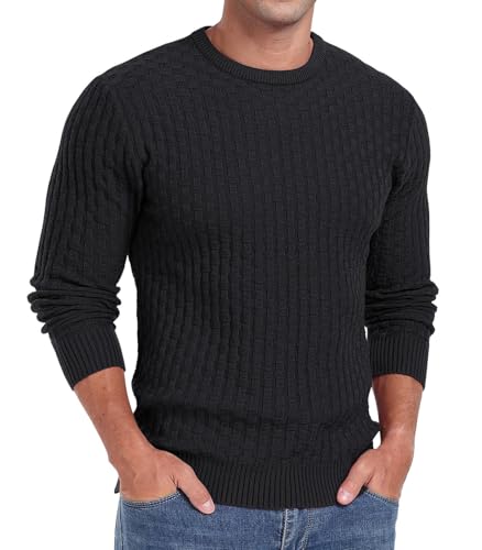 Sailwind Herren Pullover Waffel Strickpullover Rundhalsausschnitt Lässig Langarmshirt Langarm Pullover Urlaub Slim Fit Oberteile Herbst Winter Sweatshirt (Schwarz, XXL) von Sailwind