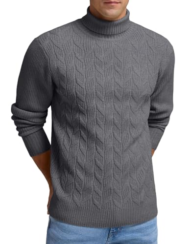 Sailwind Herren Rollkragenpullover Strickpullover Lässig Pullover Weiche Strickpullover Zopfmuster Komfortabel Langärmelig Herren Herbst Oberteile (Dunkelgrau, M) von Sailwind