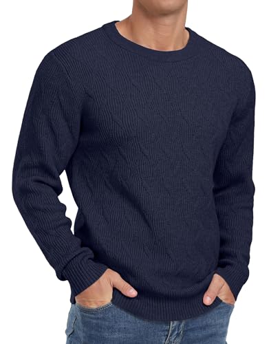 Sailwind Herren Rundrals Pullover Einfarbig Strickpullover Slim Fit Pullis Warm Sweater Langarmshirt (Marineblau, S) von Sailwind