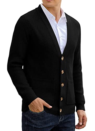 Sailwind Herren Strickjacke Pullover Cardigan V Ausschnitt Winterjacke Klassischer Warme Langarm Strickjacken Mit Knöpfe Und Taschen (Schwarz,S) von Sailwind