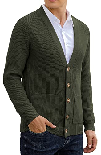 Sailwind Herren Strickjacke Pullover Cardigan V Ausschnitt Winterjacke Klassischer Warme Langarm Strickjacken Mit Knöpfe Und Taschen (Vg Armeegrün,M) von Sailwind