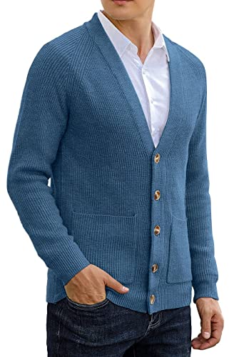 Sailwind Herren Strickjacke Pullover Cardigan V Ausschnitt Winterjacke Klassischer Warme Langarm Strickjacken Mit Knöpfe Und Taschen (Vg Blau,M) von Sailwind
