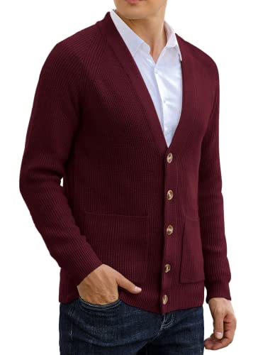 Sailwind Herren Strickjacke Pullover Cardigan V Ausschnitt Winterjacke Klassischer Warme Langarm Strickjacken Mit Knöpfe Und Taschen (Weinrot,M) von Sailwind