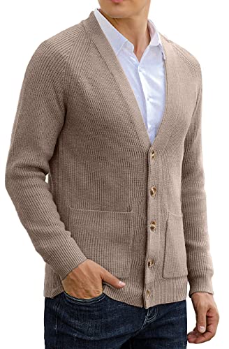 Sailwind Herren Strickjacke Pullover Cardigan V Ausschnitt Winterjacke Klassischer Warme Langarm Strickjacken Mit Knöpfe Und Taschen (Wüste Khak,XL) von Sailwind