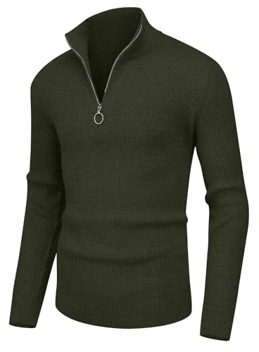 Sailwind Herren Strickpullover 1/4 Reißverschluss Pullover Für Männer Langarm Pullover Gerippte Schildkröte Hals Viertel Zip Strickwaren (Armee Grün, L) von Sailwind