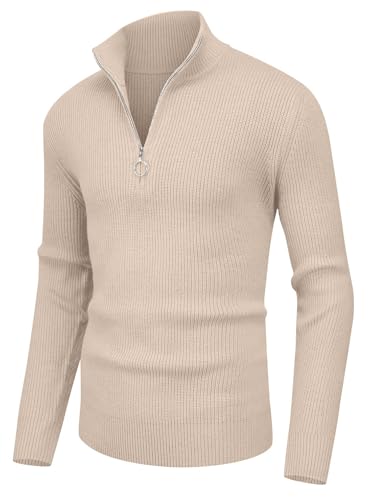 Sailwind Herren Strickpullover 1/4 Reißverschluss Pullover Für Männer Langarm Pullover Gerippte Schildkröte Hals Viertel Zip Strickwaren (Beige, XXL) von Sailwind