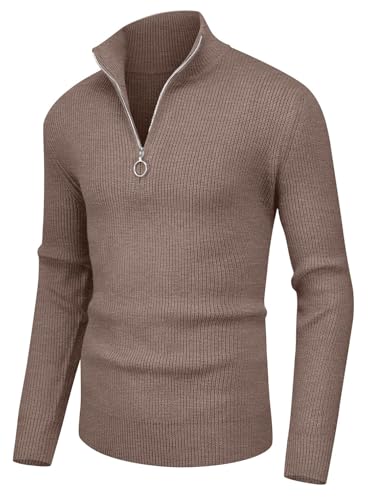 Sailwind Herren Strickpullover 1/4 Reißverschluss Pullover Für Männer Langarm Pullover Gerippte Schildkröte Hals Viertel Zip Strickwaren (Dunkles Khaki, L) von Sailwind