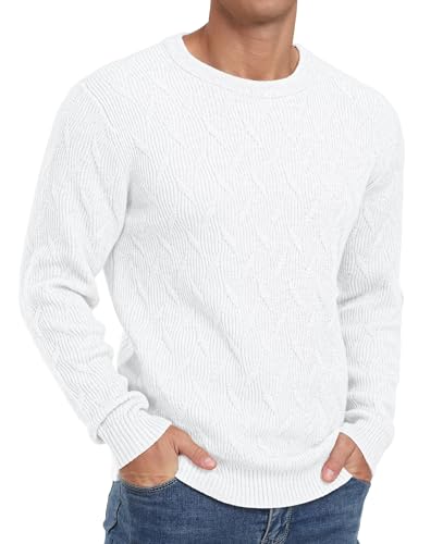 Sailwind Herren Strickpullover Langarm Pullover Basic Knitted Rundhalsausschnitt Pullis Freizeit Ribbed Slim Fit Feinstrick Winterpullover (Weiß, L) von Sailwind