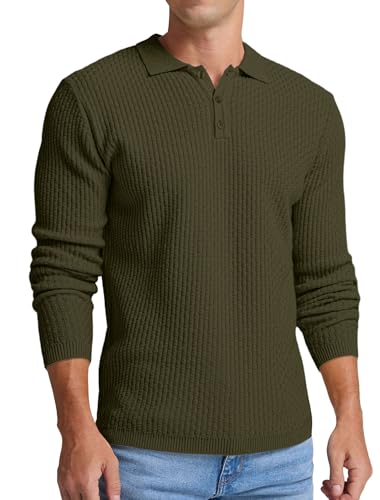Sailwind Herren Strickpullover Mit Polokragen Pullover Männer Langarmshirt Knopfleiste Freizeit Pulli Basic Poloshirt (Armeegrün, L) von Sailwind