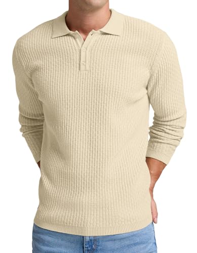 Sailwind Herren Strickpullover Mit Polokragen Pullover Männer Langarmshirt Knopfleiste Freizeit Pulli Basic Poloshirt (Beige, L) von Sailwind