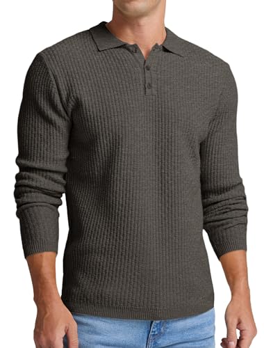 Sailwind Herren Strickpullover Mit Polokragen Pullover Männer Langarmshirt Knopfleiste Freizeit Pulli Basic Poloshirt (Dunkelgrau, XL) von Sailwind