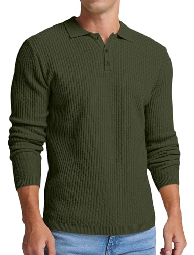 Sailwind Herren Strickpullover Mit Polokragen Pullover Männer Langarmshirt Knopfleiste Freizeit Pulli Basic Poloshirt (Dunkelgrün, XXL) von Sailwind