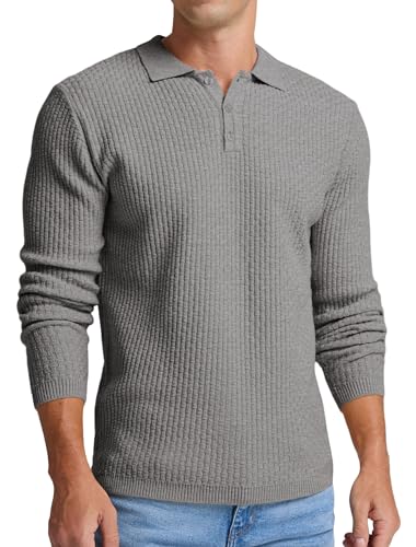 Sailwind Herren Strickpullover Mit Polokragen Pullover Männer Langarmshirt Knopfleiste Freizeit Pulli Basic Poloshirt (Grau, S) von Sailwind