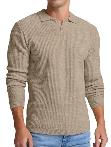 Sailwind Herren Strickpullover Mit Polokragen Pullover Männer Langarmshirt Knopfleiste Freizeit Pulli Basic Poloshirt (Khaki, M) von Sailwind