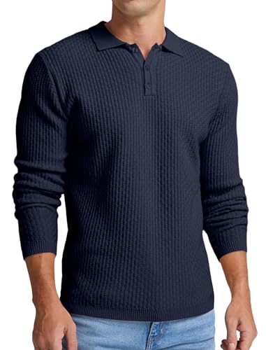 Sailwind Herren Strickpullover Mit Polokragen Pullover Männer Langarmshirt Knopfleiste Freizeit Pulli Basic Poloshirt (Marineblau, L) von Sailwind
