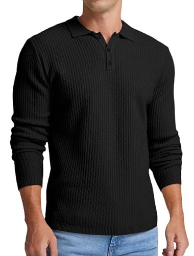 Sailwind Herren Strickpullover Mit Polokragen Pullover Männer Langarmshirt Knopfleiste Freizeit Pulli Basic Poloshirt (Schwarz, S) von Sailwind