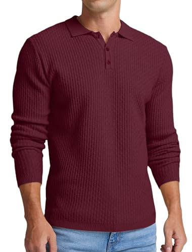 Sailwind Herren Strickpullover Mit Polokragen Pullover Männer Langarmshirt Knopfleiste Freizeit Pulli Basic Poloshirt (Weinrot, XXL) von Sailwind
