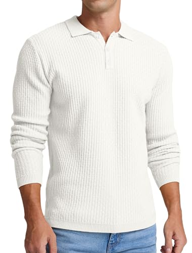 Sailwind Herren Strickpullover Mit Polokragen Pullover Männer Langarmshirt Knopfleiste Freizeit Pulli Basic Poloshirt (Weiß, M) von Sailwind