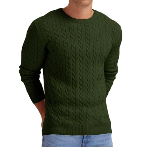 Sailwind Herren Strickpullover Mit Rundhalsausschnitt Pullover Herren Zopfstrick Langarm Winterpullover Pulli Sweater Männer (Armeegrün, M) von Sailwind