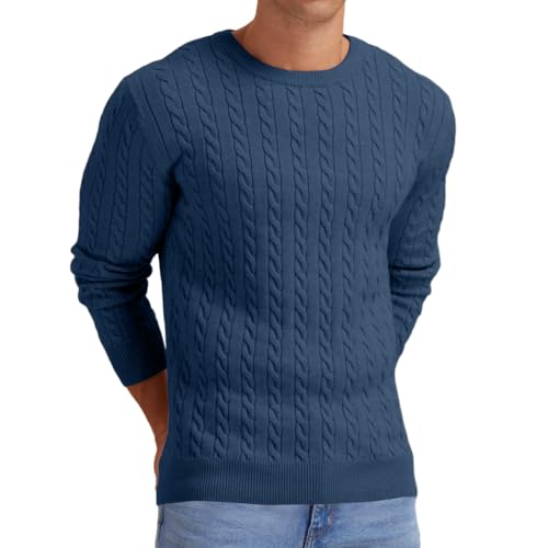 Sailwind Herren Strickpullover Mit Rundhalsausschnitt Pullover Herren Zopfstrick Langarm Winterpullover Pulli Sweater Männer (Blau, XL) von Sailwind