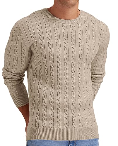 Sailwind Herren Strickpullover Mit Rundhalsausschnitt Pullover Herren Zopfstrick Langarm Winterpullover Pulli Sweater Männer (Khaki, L) von Sailwind