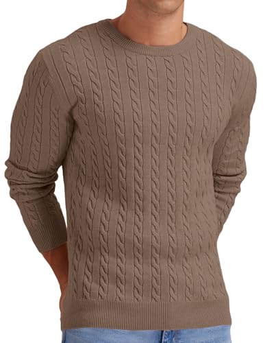Sailwind Herren Strickpullover Mit Rundhalsausschnitt Pullover Herren Zopfstrick Langarm Winterpullover Pulli Sweater Männer (Khaki Dunkel, S) von Sailwind