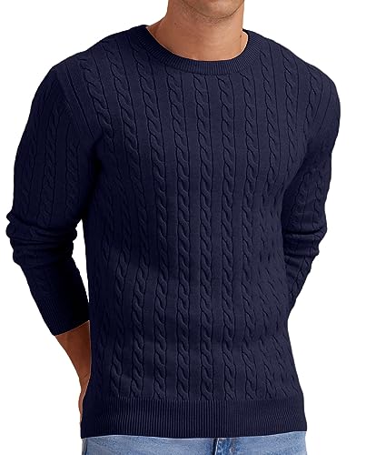 Sailwind Herren Strickpullover Mit Rundhalsausschnitt Pullover Herren Zopfstrick Langarm Winterpullover Pulli Sweater Männer (Marineblau, L) von Sailwind