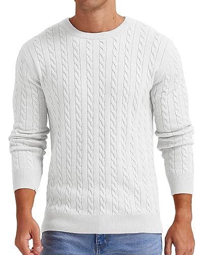 Sailwind Herren Strickpullover Mit Rundhalsausschnitt Pullover Herren Zopfstrick Langarm Winterpullover Pulli Sweater Männer (Weiß, L) von Sailwind