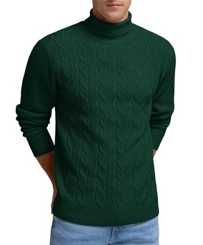 Sailwind Herren Strickpullover Pullover Rollkragenpullover Lässig Langarmshirt Zopfmuster Außenbekleidung Pullover Slim Fit Oberteile Winter Langarmshirt (Dunkelgrün, S) von Sailwind