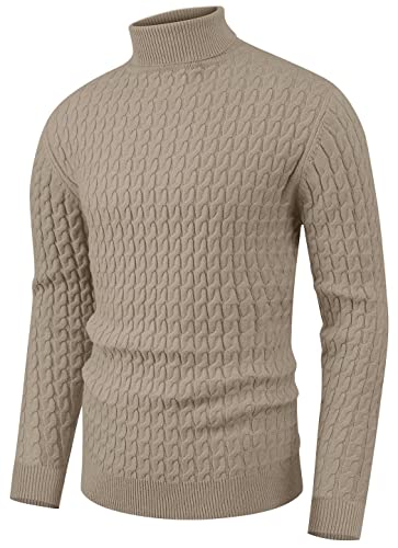 Sailwind Herren Strickpullover Rollkragenpullover Gedrehter Lässig Weich Pullover Für Männer (Khaki, S) von Sailwind