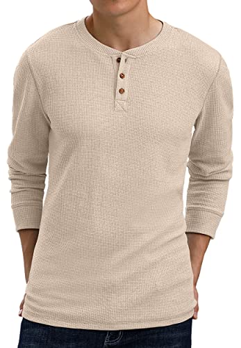 Sailwind Herren-T-Shirt, langärmelig, Henley, Waffelmuster, khaki, S von Sailwind