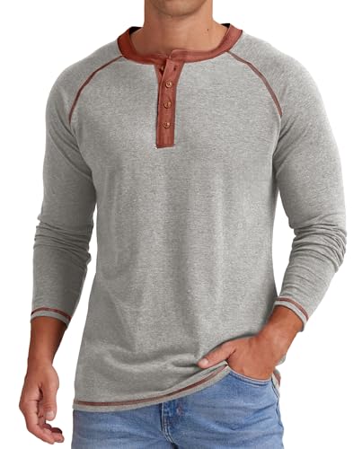 Sailwind Herren T-Shirt Henley Langärmelig Baumwolle Freizeithemd Herren Basic Top Shirt (Hellgrau, XXL) von Sailwind