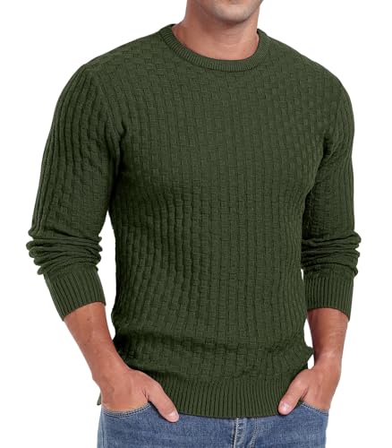 Sailwind Herren Waffel Strickpullover Sweatshirt Langarm Rundhalsausschnitt Pullover Hautfreundlich Komfortabel Oberteile Herbst Winter Langarmshirt (Armeegrün, XXL) von Sailwind