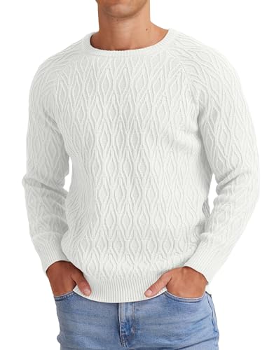 Sailwind Herren Zopfstrickpullover Casual Rundhalsausschnitt Warm Langarm Pullover Tops für Männer, weiß, X-Large von Sailwind