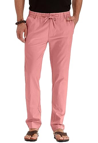 Sailwind Herrenhose mit Kordelzug, Sommer, Strand, lockere Leinenhose, lässig, mit elastischem Bund, B13 Pink, 42 von Sailwind