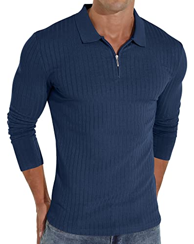 Sailwind Männer Poloshirts Reißverschluss Herbst Und Winter Slim Fit Hemden Strand Atmungsaktivem Casual Elastischer Bequeme Rippstrick Zip T-Shirs Blue (Blau, XL) von Sailwind