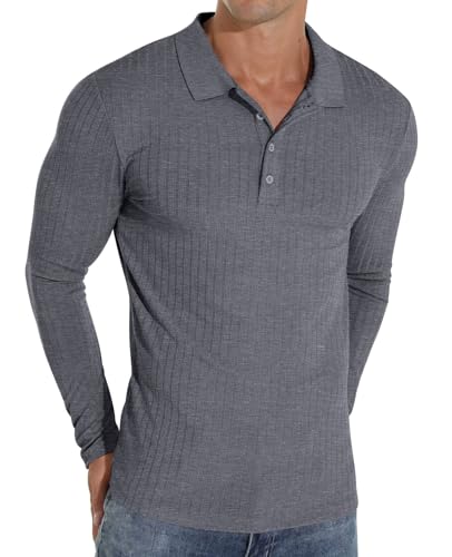 Sailwind Poloshirts Für Herren Langarm Polo Shirt Mit Taste Stretch Polohemd Schmale Passform Männer T-Shirt Freizeit- Und Arbeitskleidung (Dunkelgrau, M) von Sailwind