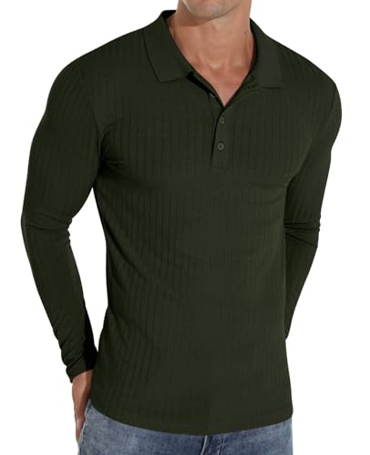 Sailwind Poloshirts Für Herren Langarm Polo Shirt Mit Taste Stretch Polohemd Schmale Passform Männer T-Shirt Freizeit- Und Arbeitskleidung (Dunkelgrün, XXL) von Sailwind