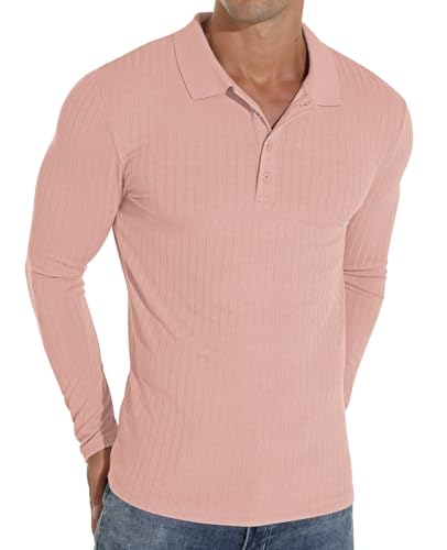 Sailwind Poloshirts Für Herren Langarm Polo Shirt Mit Taste Stretch Polohemd Schmale Passform Männer T-Shirt Freizeit- Und Arbeitskleidung (Gewaschenes Rot, XL) von Sailwind