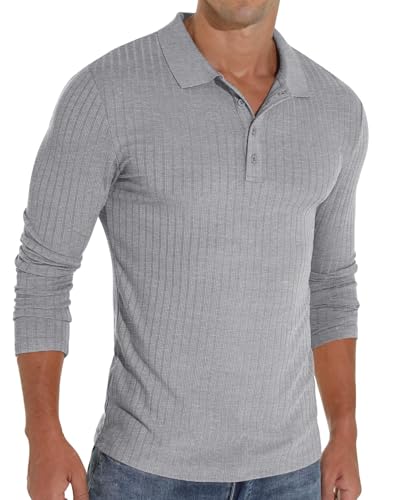 Sailwind Poloshirts Für Herren Langarm Polo Shirt Mit Taste Stretch Polohemd Schmale Passform Männer T-Shirt Freizeit- Und Arbeitskleidung (Grau, XXL) von Sailwind