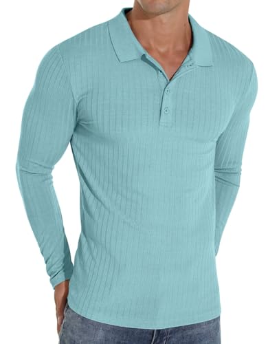 Sailwind Poloshirts Für Herren Langarm Polo Shirt Mit Taste Stretch Polohemd Schmale Passform Männer T-Shirt Freizeit- Und Arbeitskleidung (Hellblau, S) von Sailwind