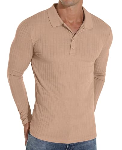 Sailwind Poloshirts Für Herren Langarm Polo Shirt Mit Taste Stretch Polohemd Schmale Passform Männer T-Shirt Freizeit- Und Arbeitskleidung (Khaki, M) von Sailwind