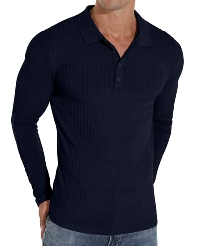 Sailwind Poloshirts Für Herren Langarm Polo Shirt Mit Taste Stretch Polohemd Schmale Passform Männer T-Shirt Freizeit- Und Arbeitskleidung (Marineblau, XL) von Sailwind