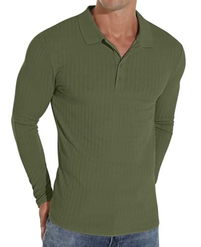 Sailwind Poloshirts Für Herren Langarm Polo Shirt Mit Taste Stretch Polohemd Schmale Passform Männer T-Shirt Freizeit- Und Arbeitskleidung (Olivgrün, M) von Sailwind